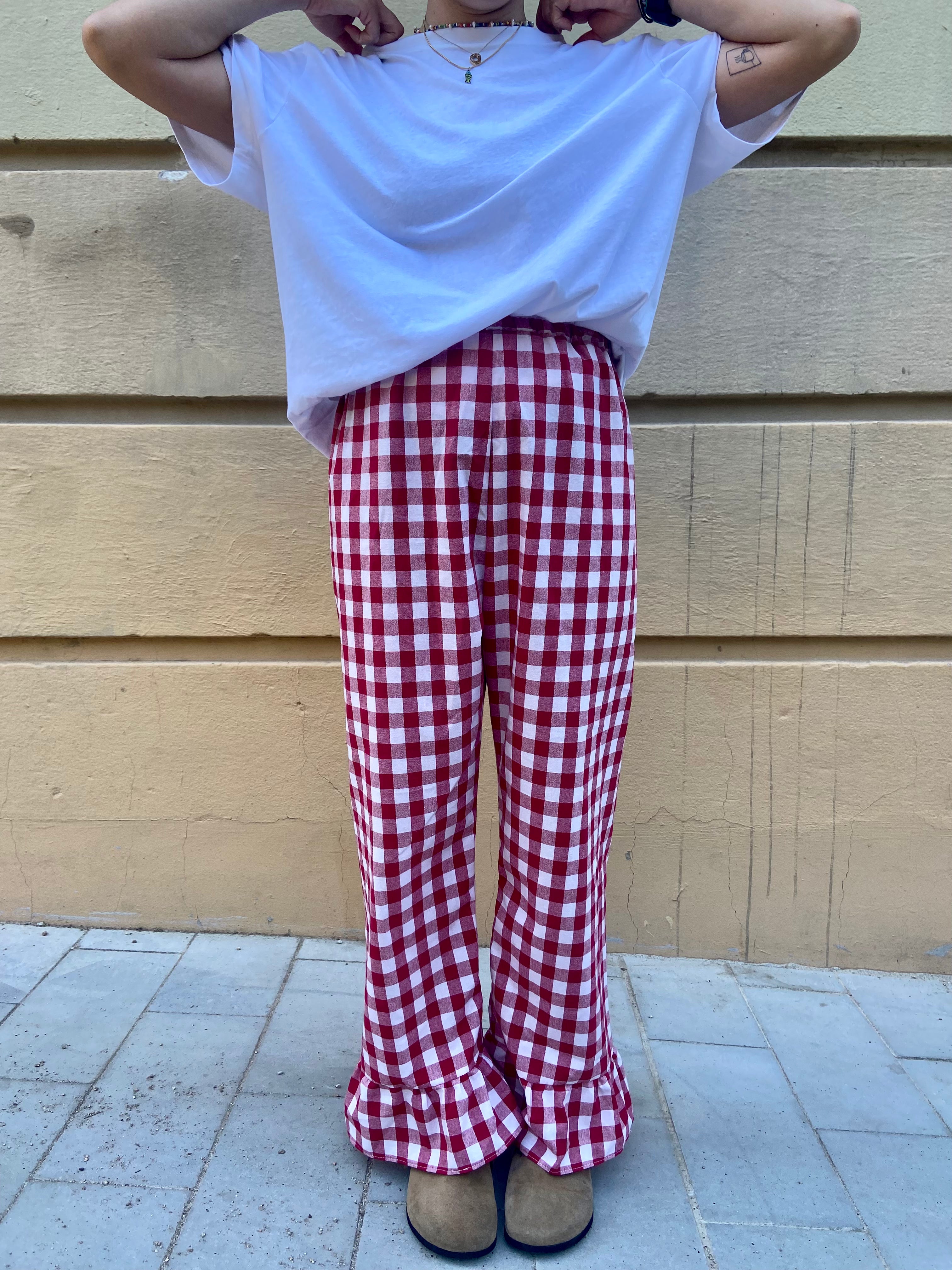 Pantalón Cuadros con volantes Rojo