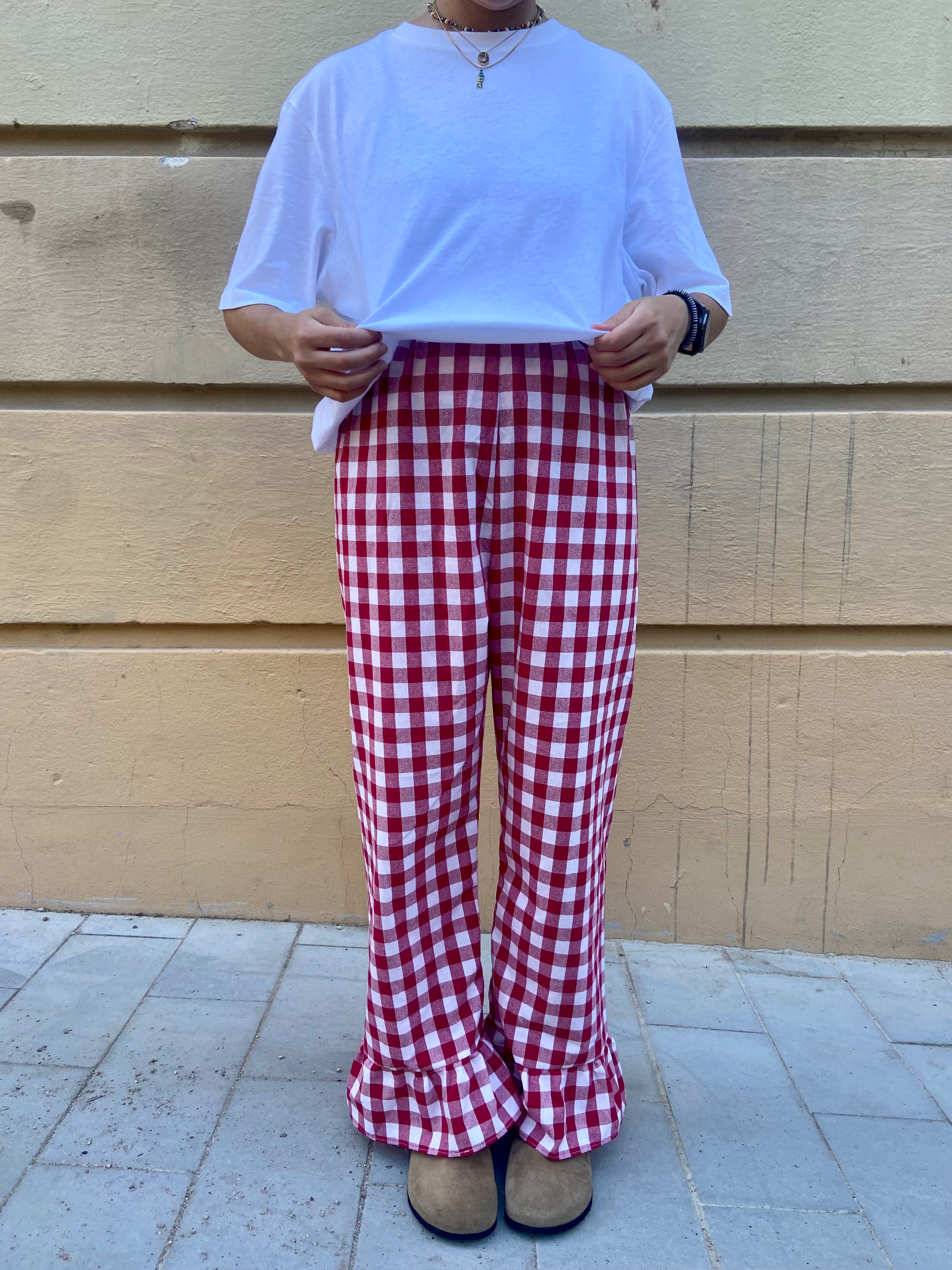 Pantalón Cuadros con volantes Rojo