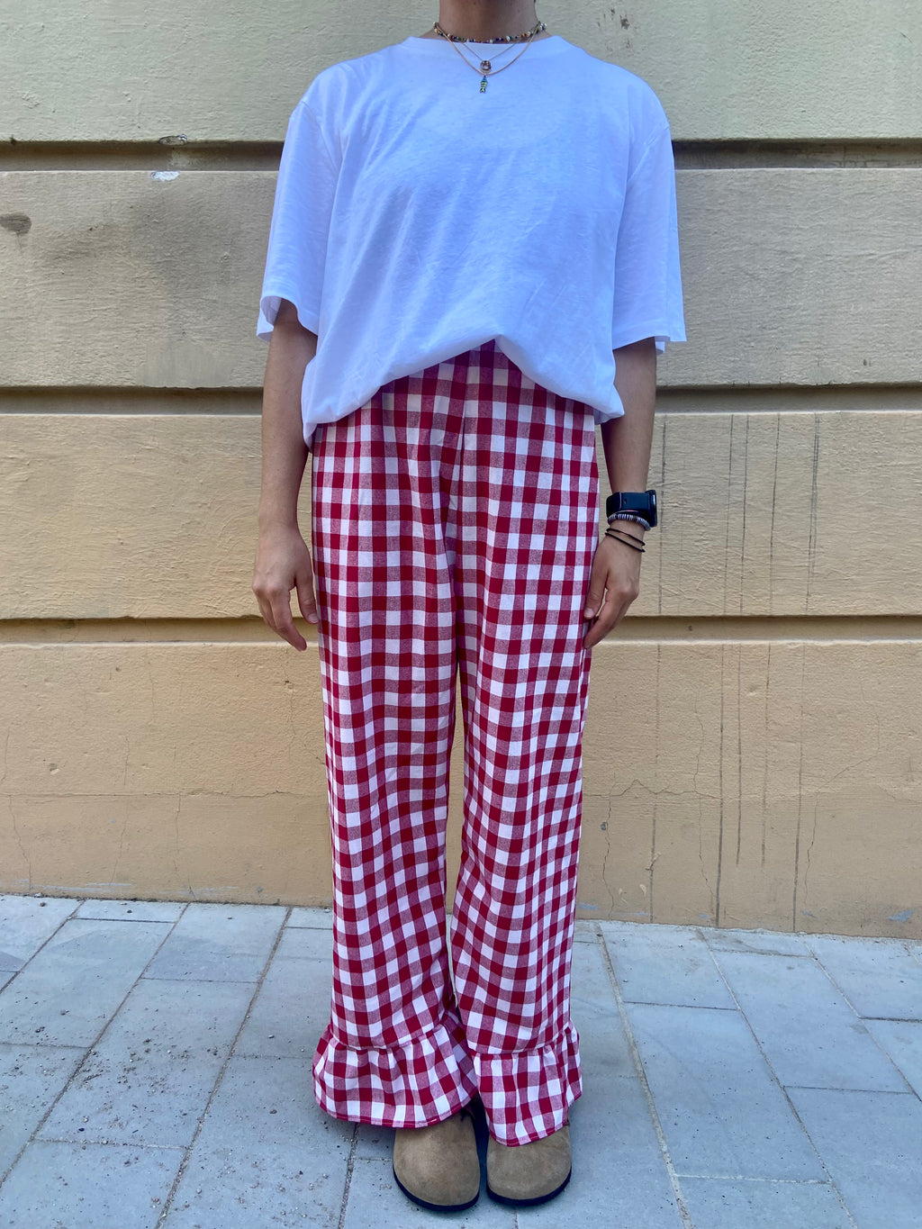 Pantalón Cuadros con volantes Rojo