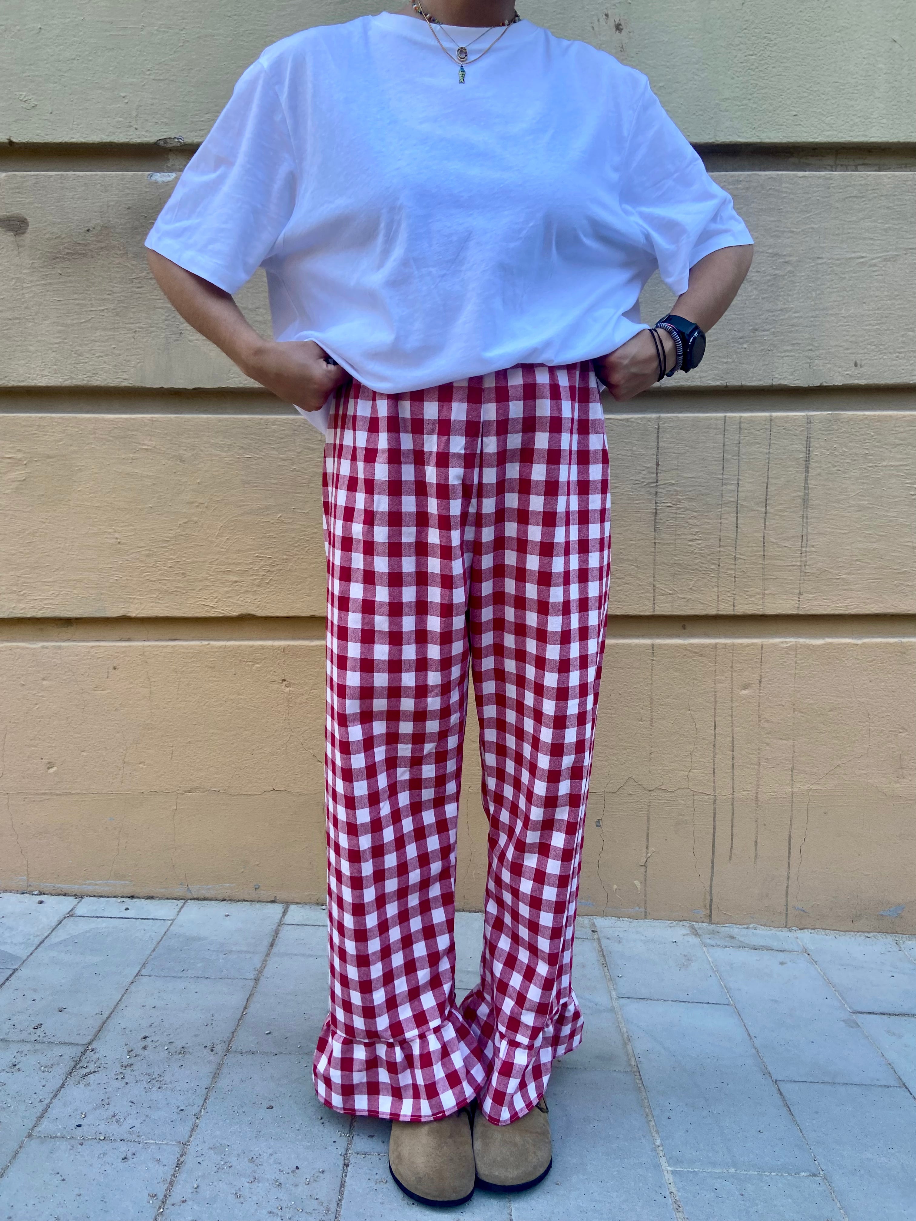 Pantalón Cuadros con volantes Rojo