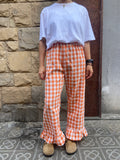 Pantalón Cuadros con volantes Naranja