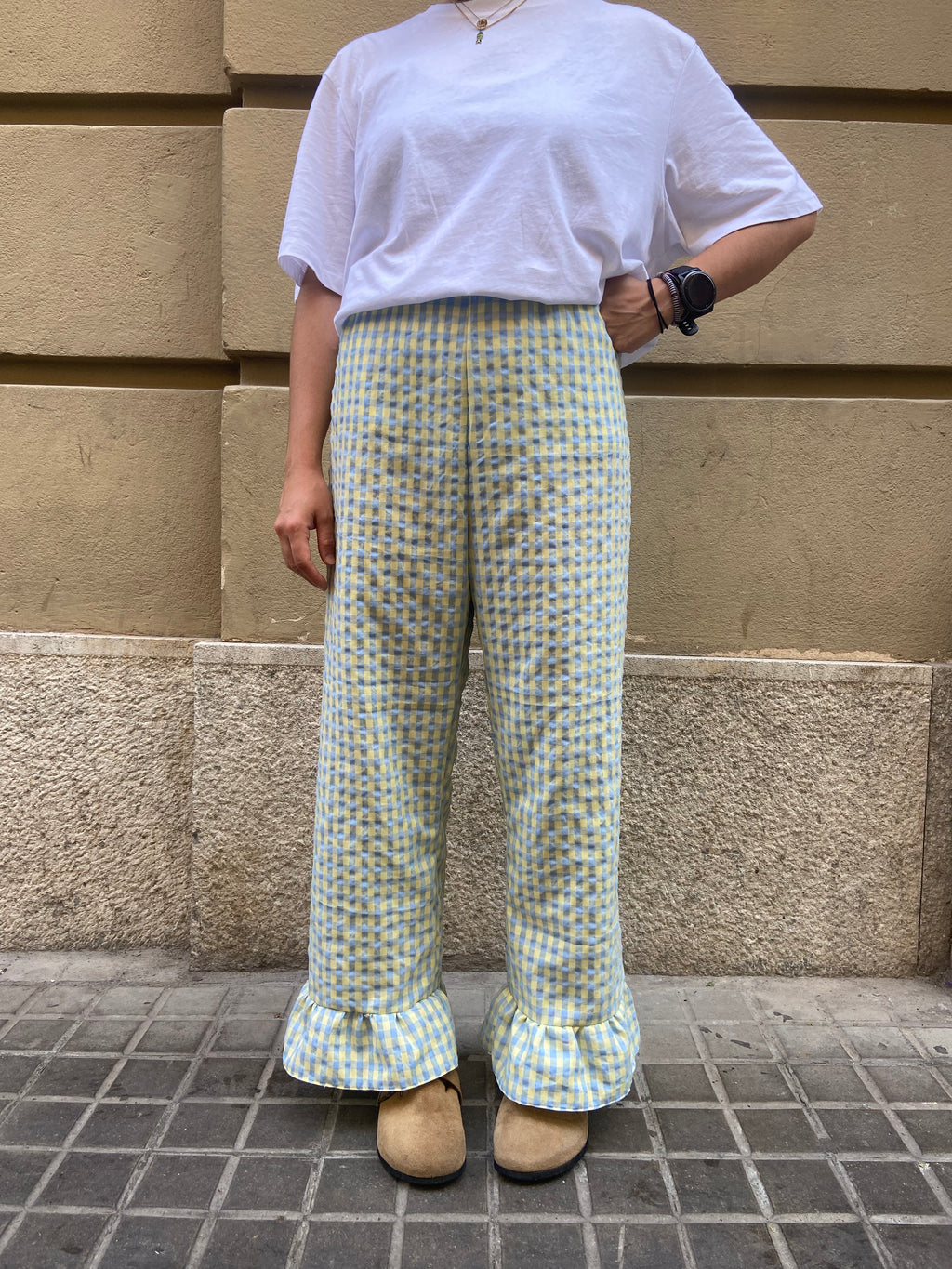Pantalón Cuadros con volantes Verde