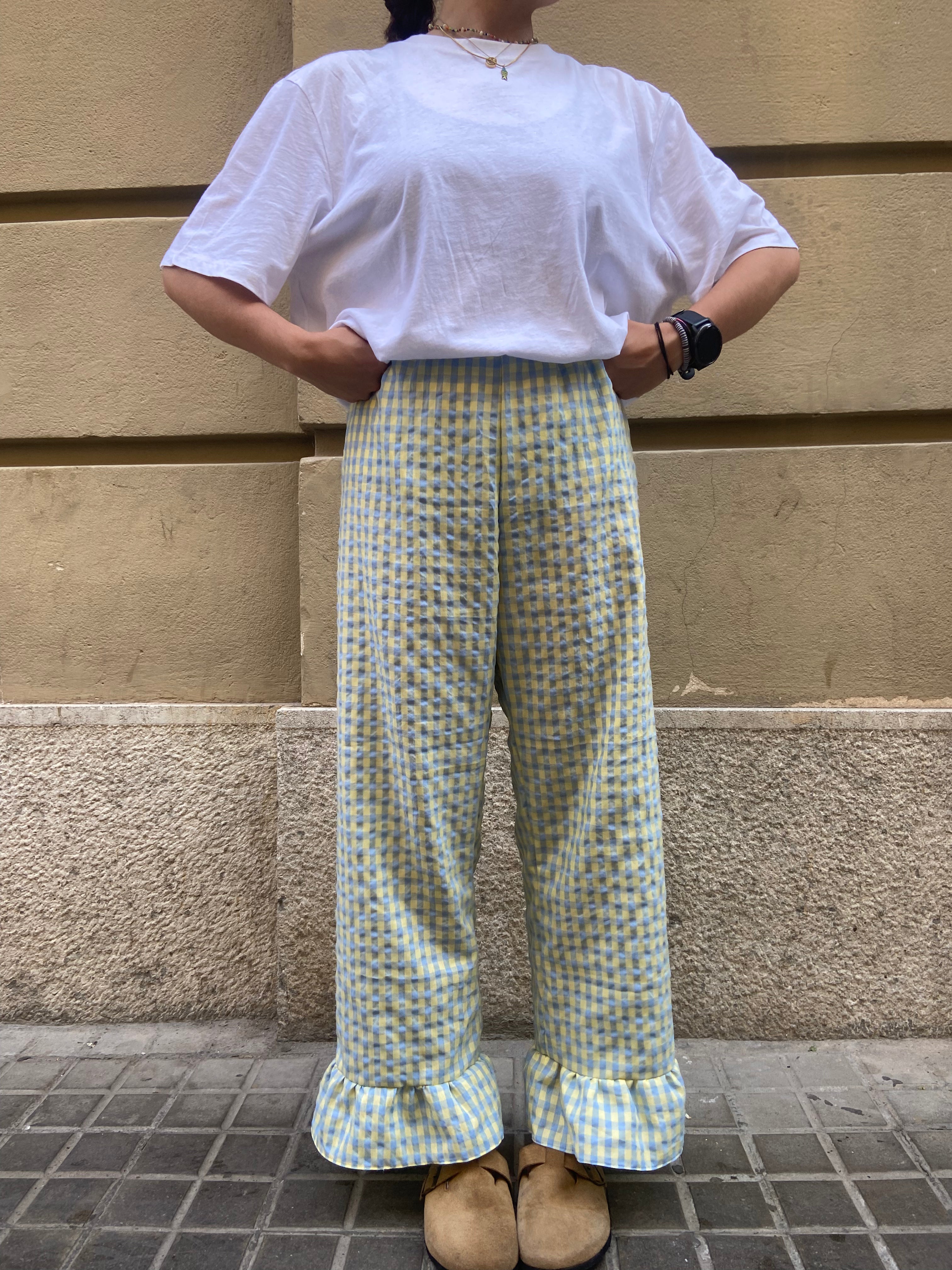 Pantalón Cuadros con volantes Verde