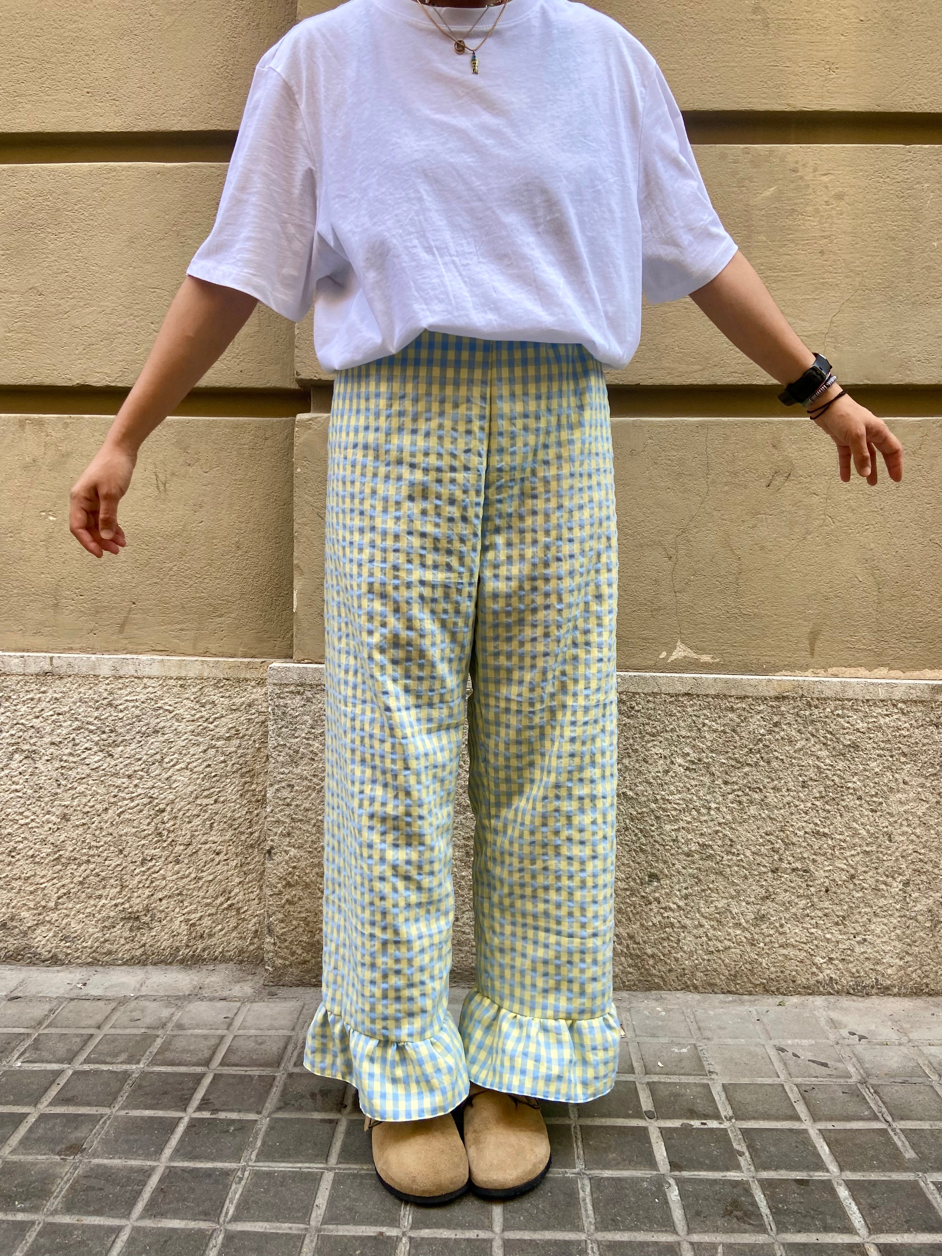 Pantalón Cuadros con volantes Verde