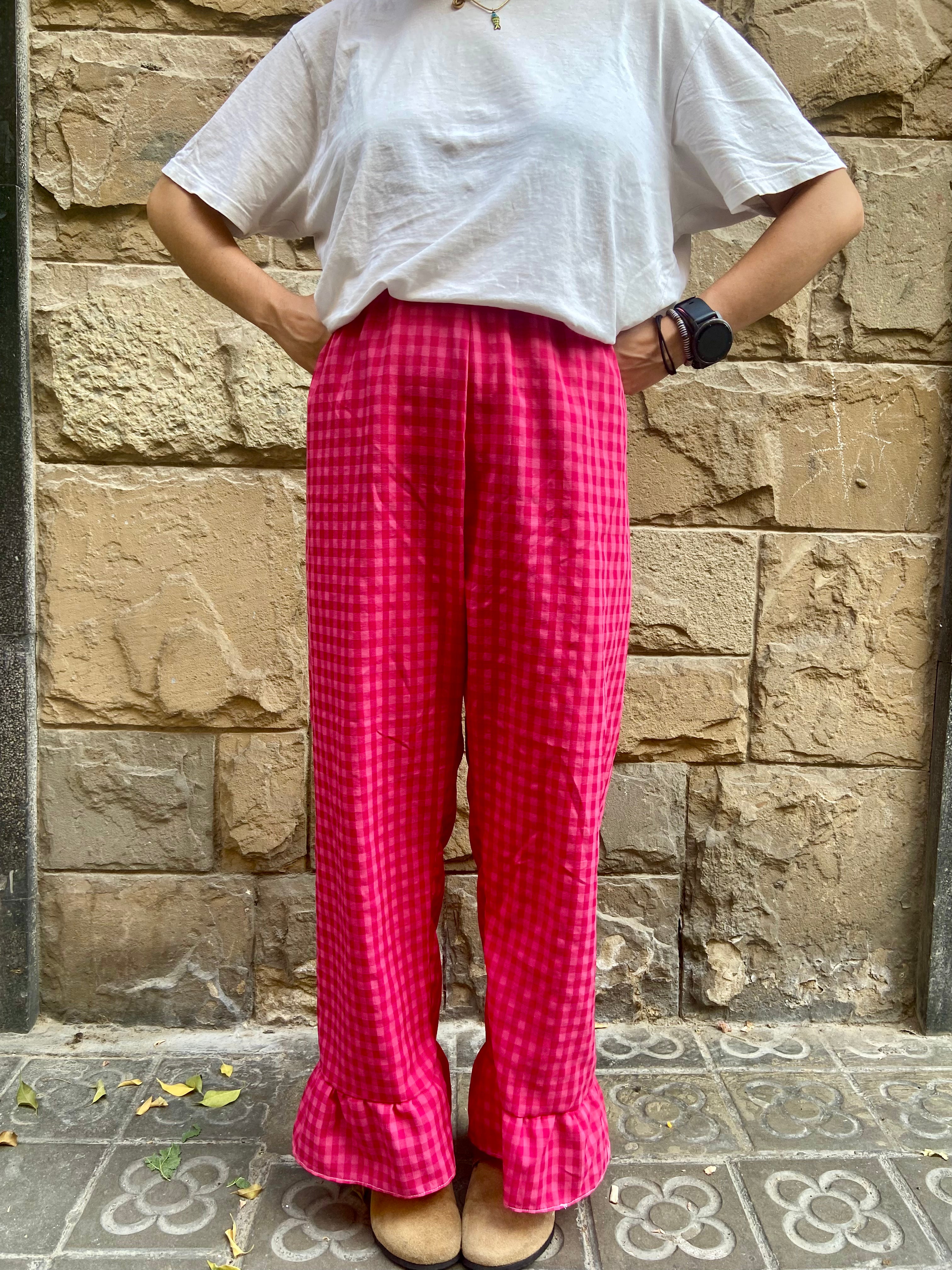 Pantalón Cuadros con volantes Fucsia