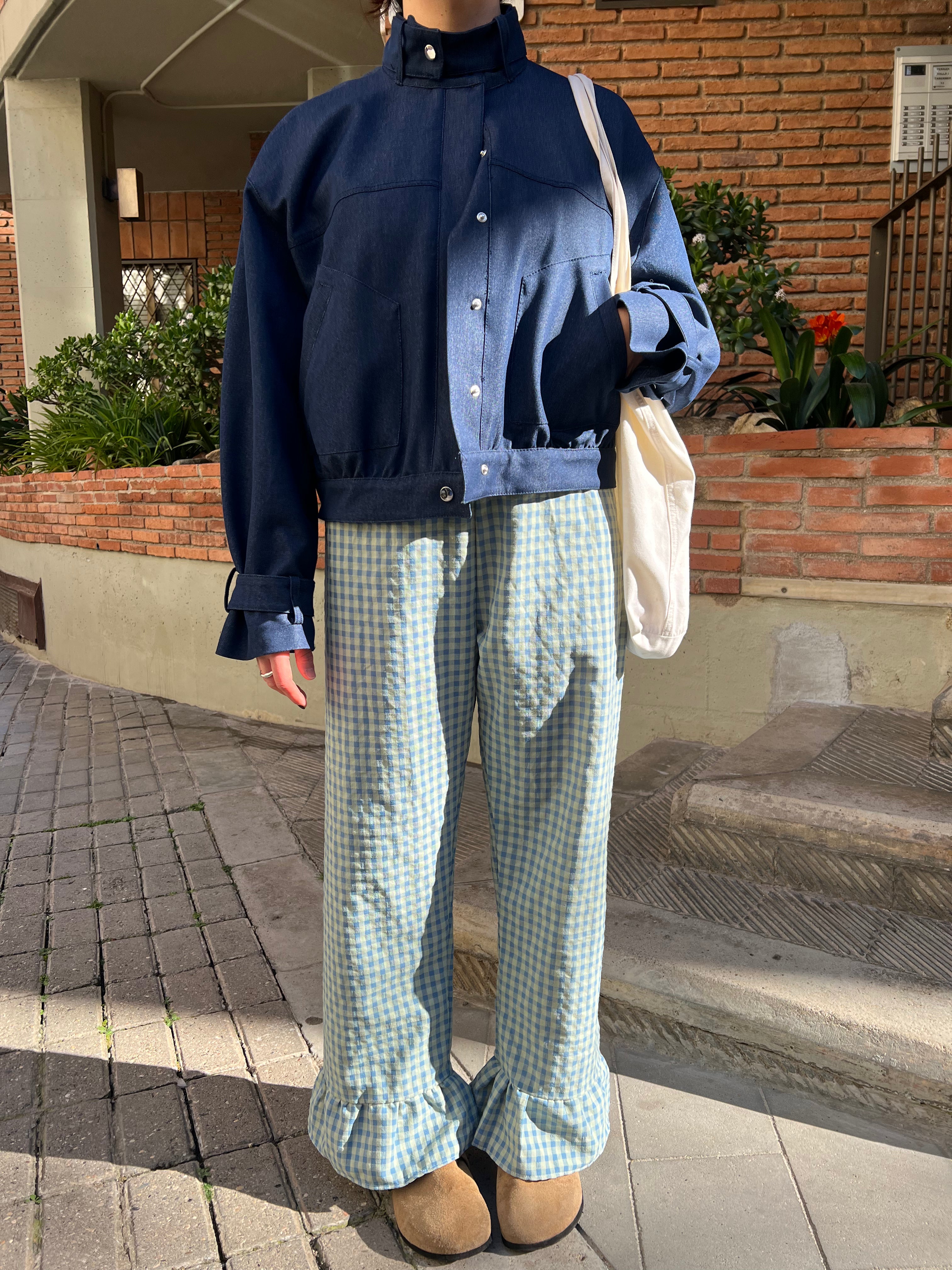Pantalón Cuadros con volantes Verde y Azul
