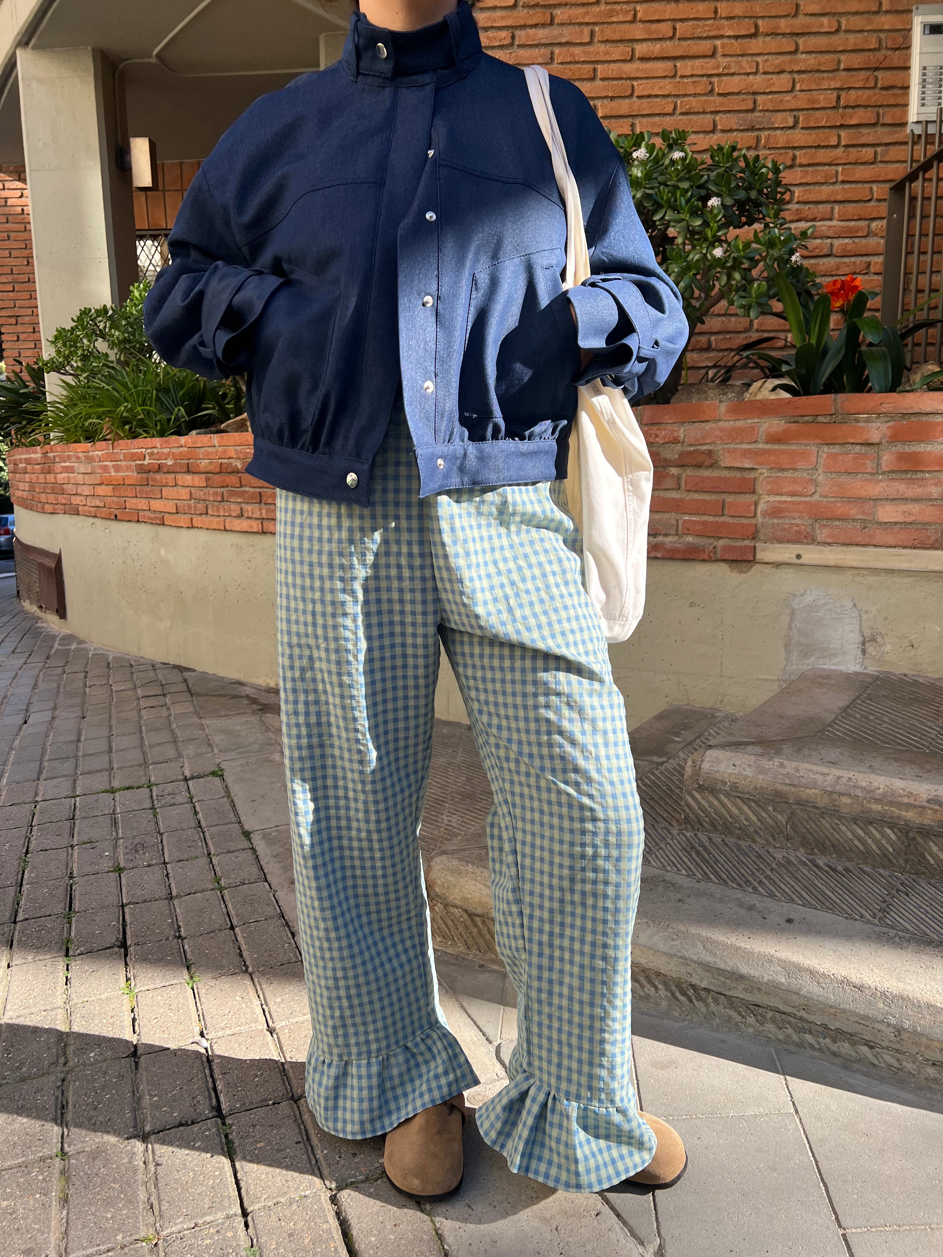 Pantalón Cuadros con volantes Verde y Azul