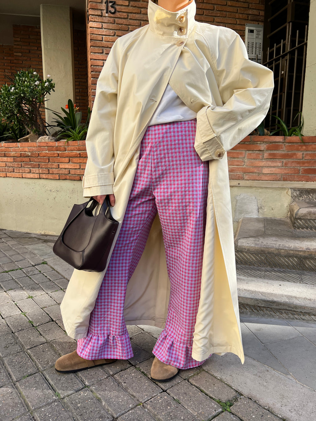 Pantalón Cuadros con volantes Lila Rosa