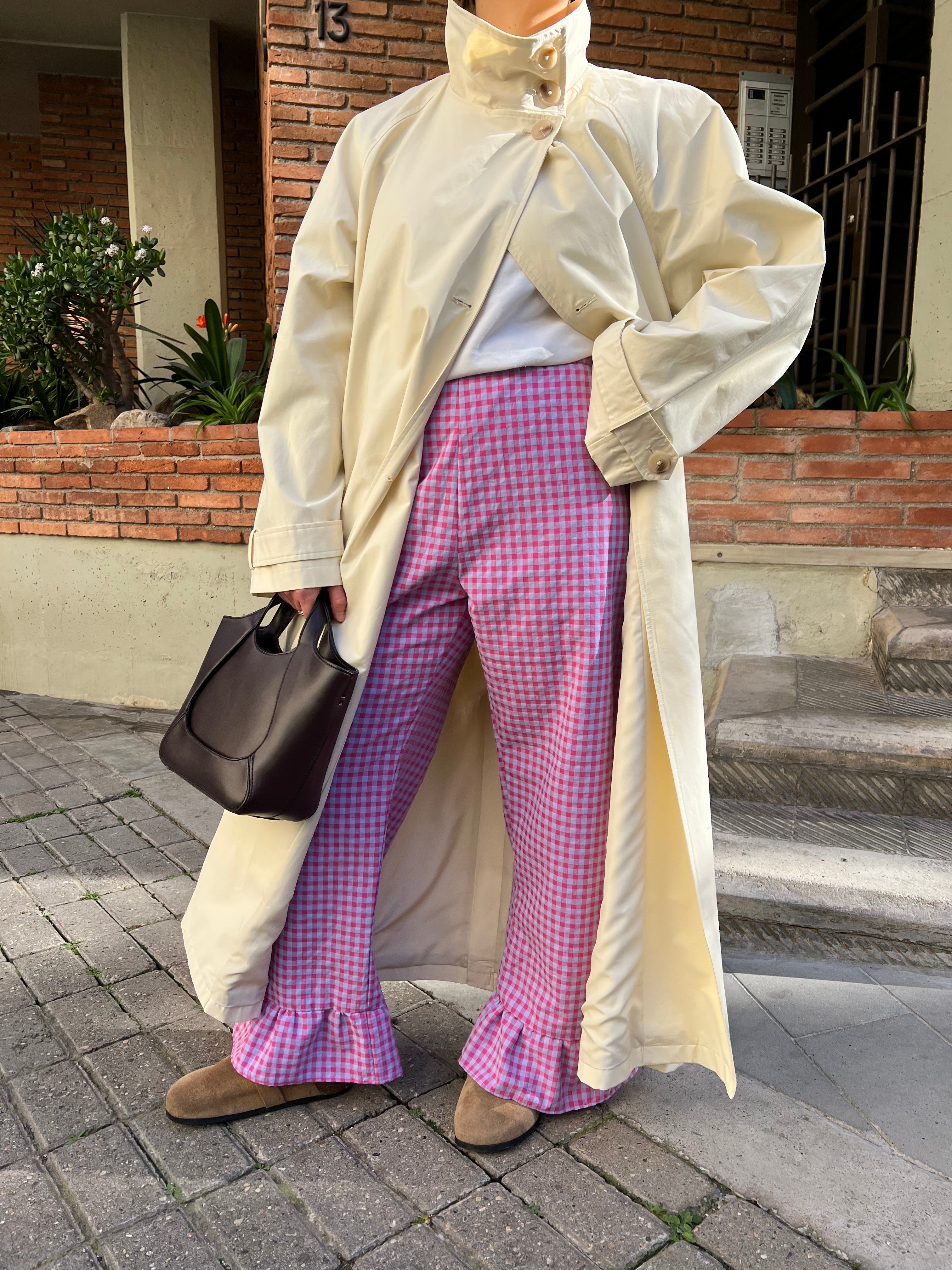 Pantalón Cuadros con volantes Lila Rosa