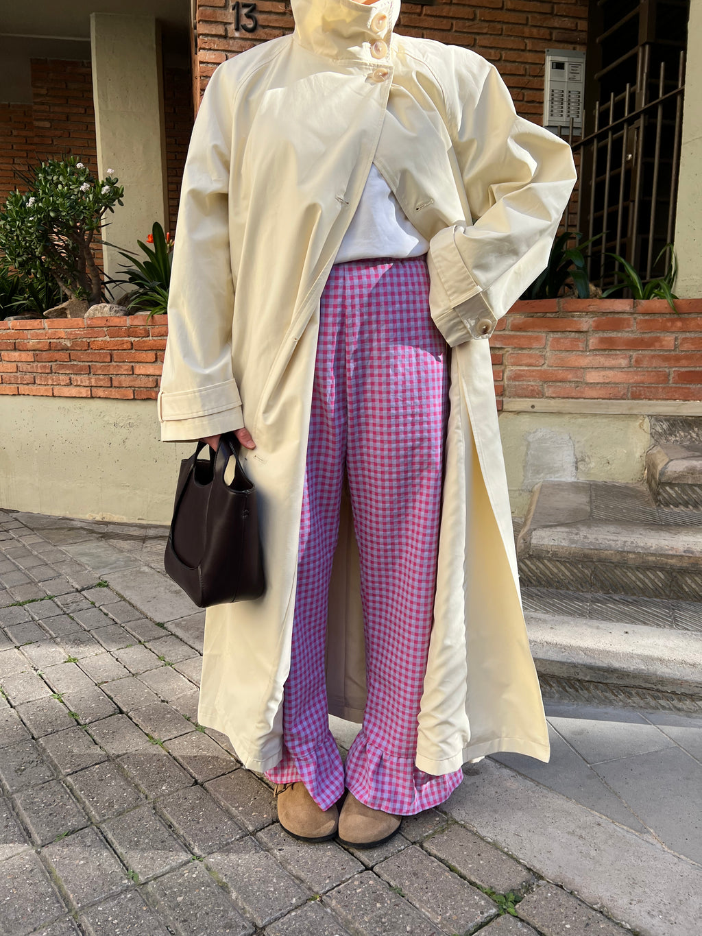 Pantalón Cuadros con volantes Lila Rosa
