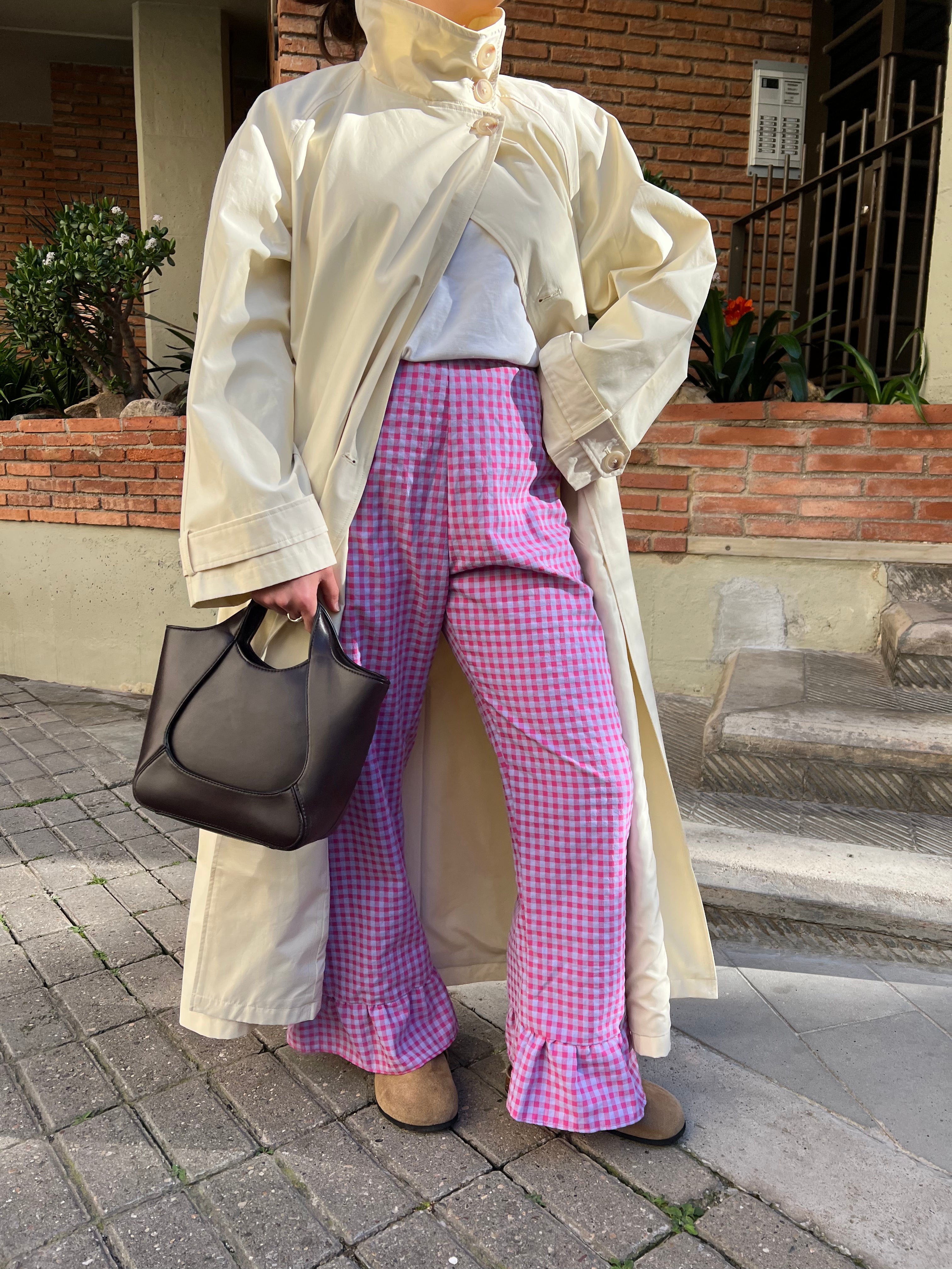 Pantalón Cuadros con volantes Lila Rosa