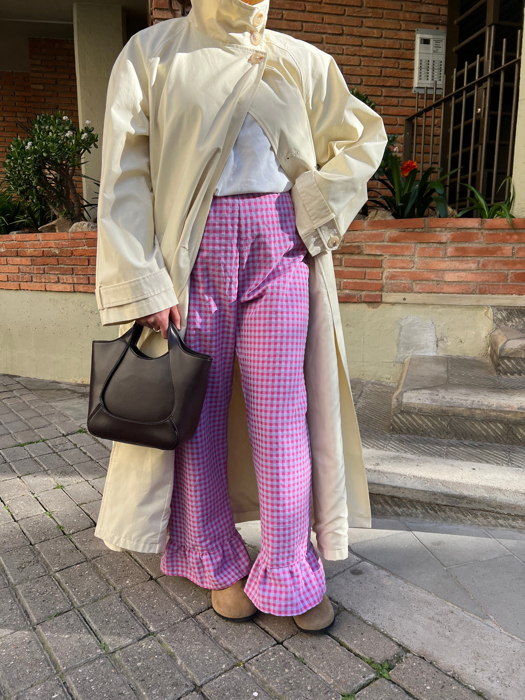 Pantalón Cuadros con volantes Lila Rosa