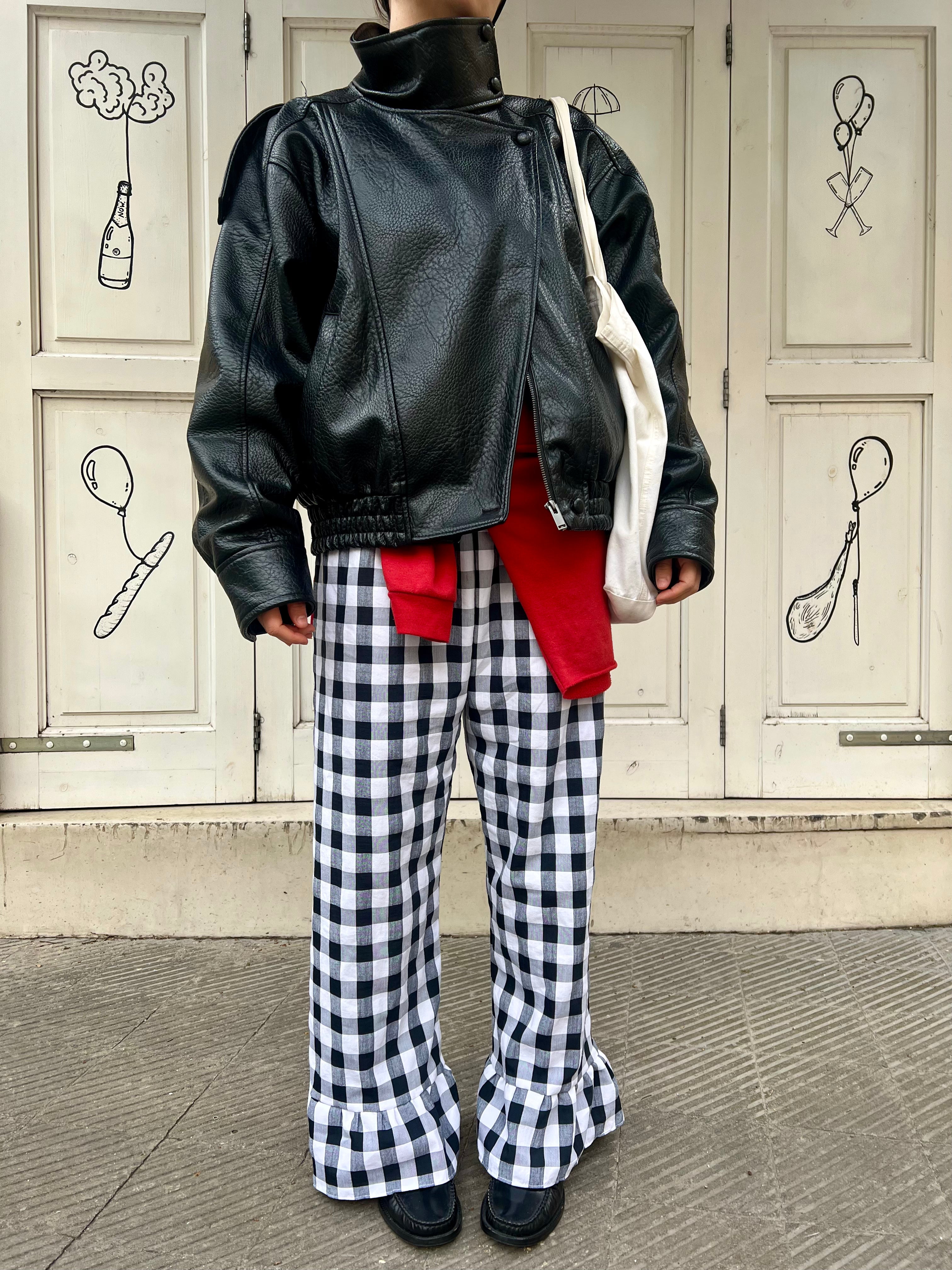 Pantalón Cuadros Grandes con volantes Negro