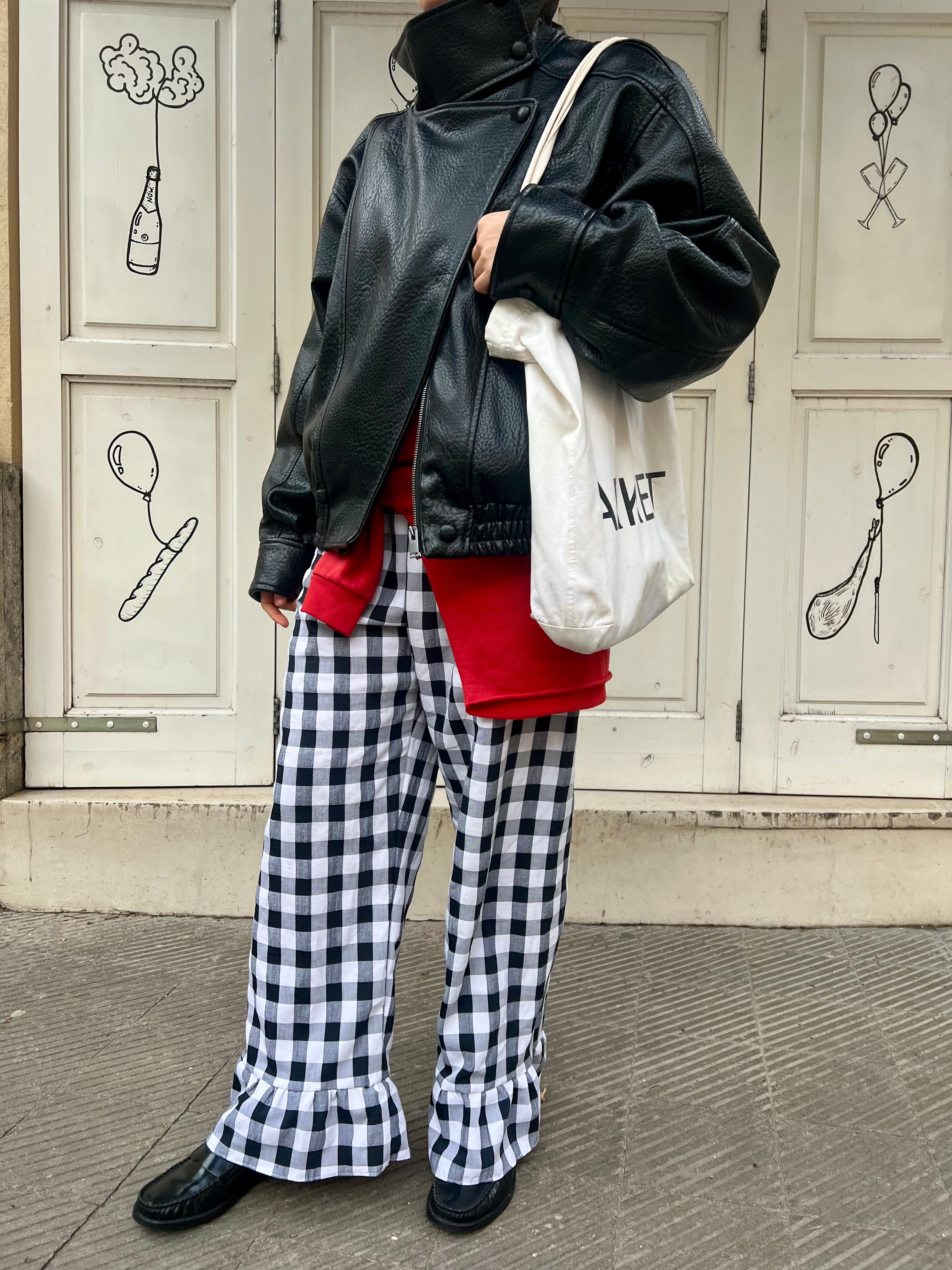 Pantalón Cuadros Grandes con volantes Negro