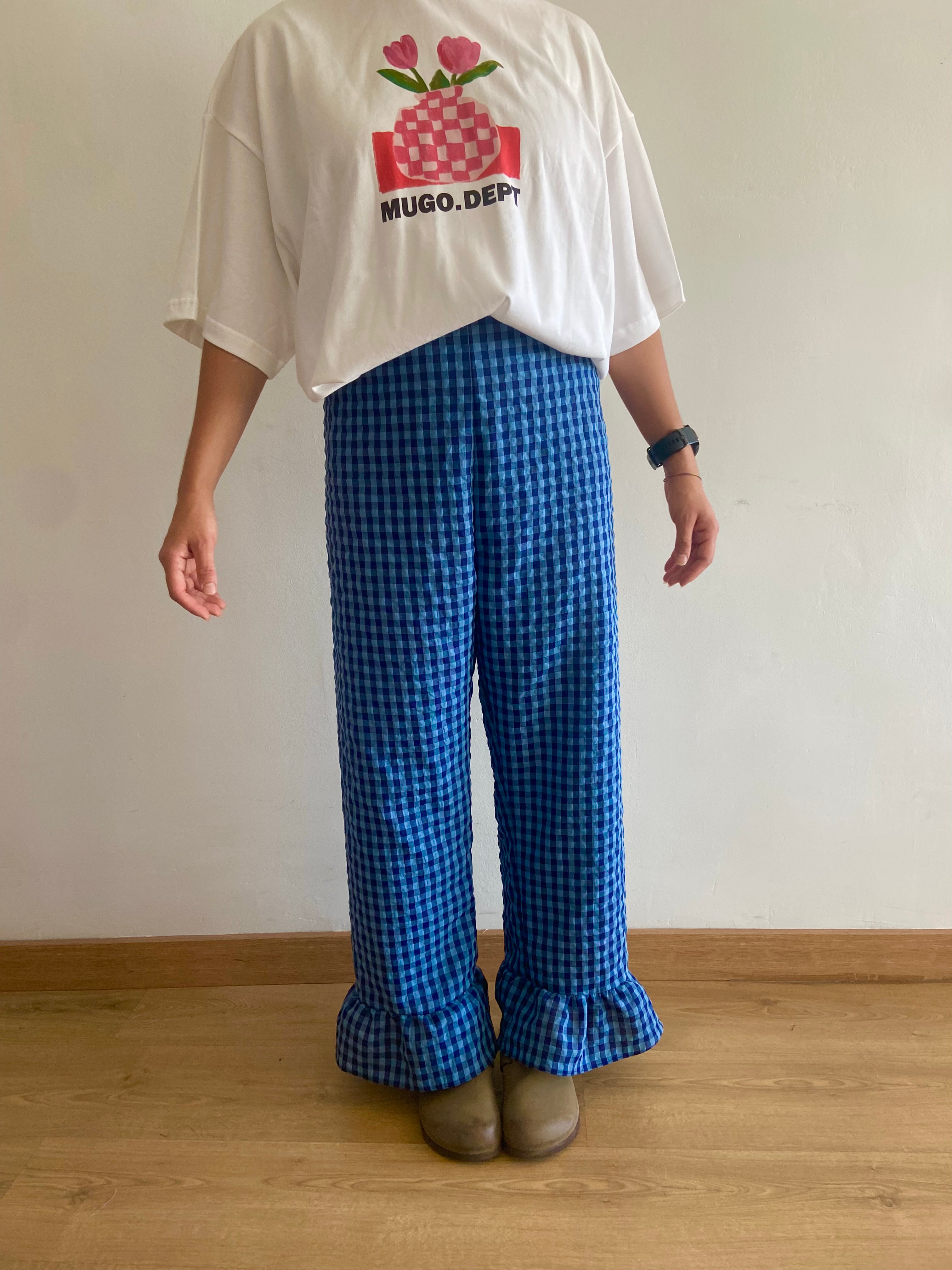 Pantalón Cuadros con volantes Azul Claro/Oscuro