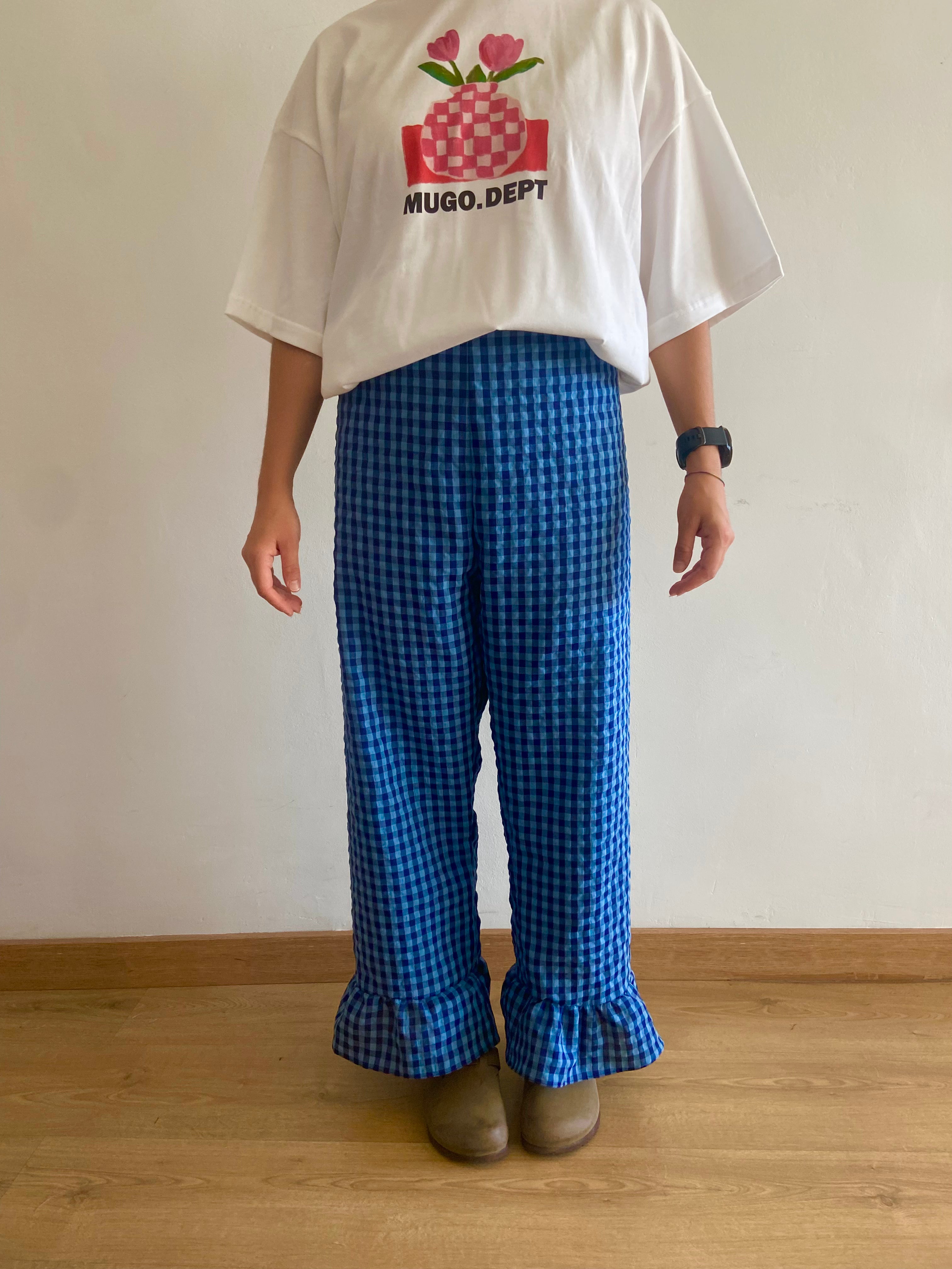 Pantalón Cuadros con volantes Azul Claro/Oscuro