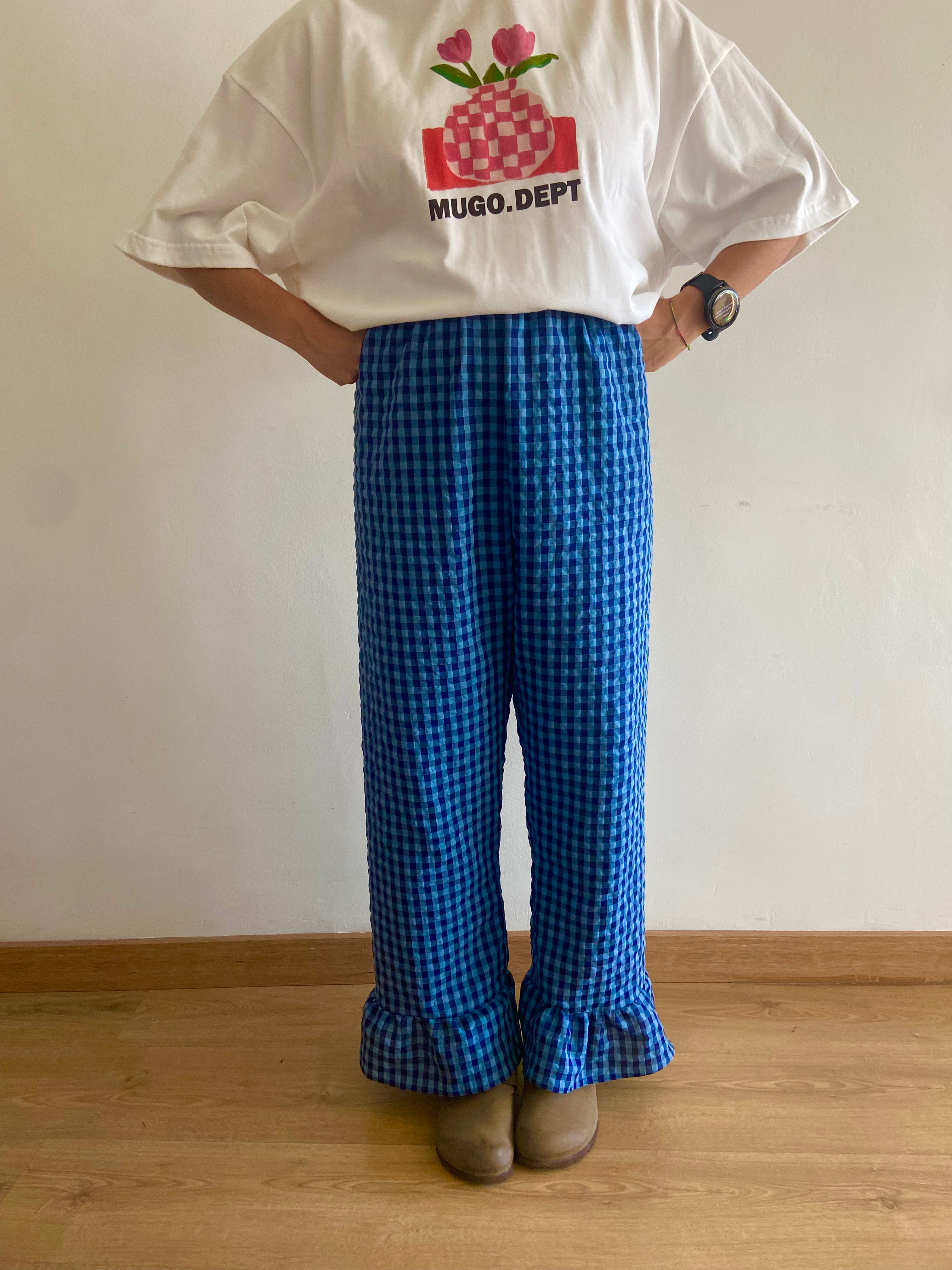 Pantalón Cuadros con volantes Azul Claro/Oscuro