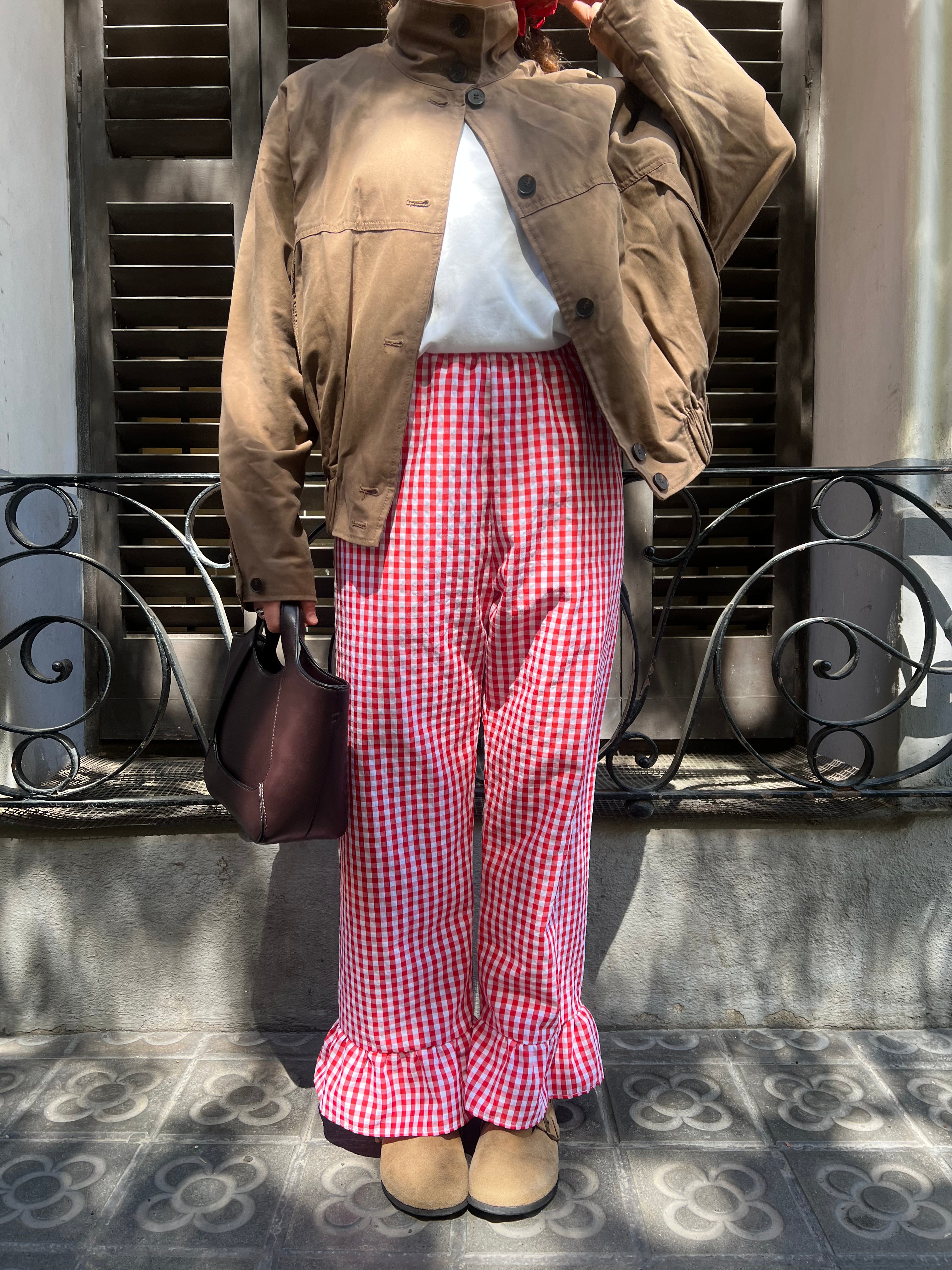 Pantalón Cuadros con volantes Rojo