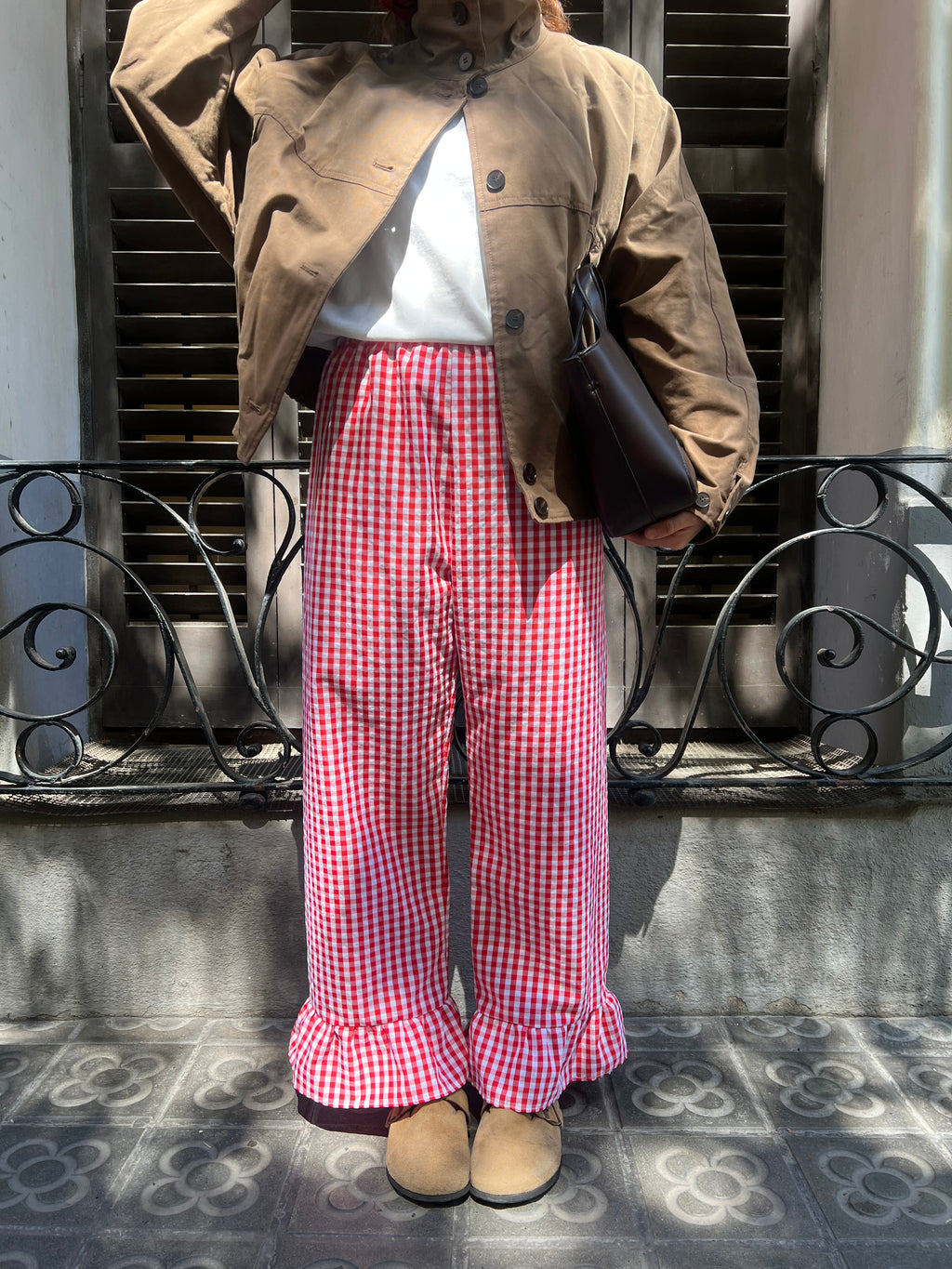 Pantalón Cuadros con volantes Rojo