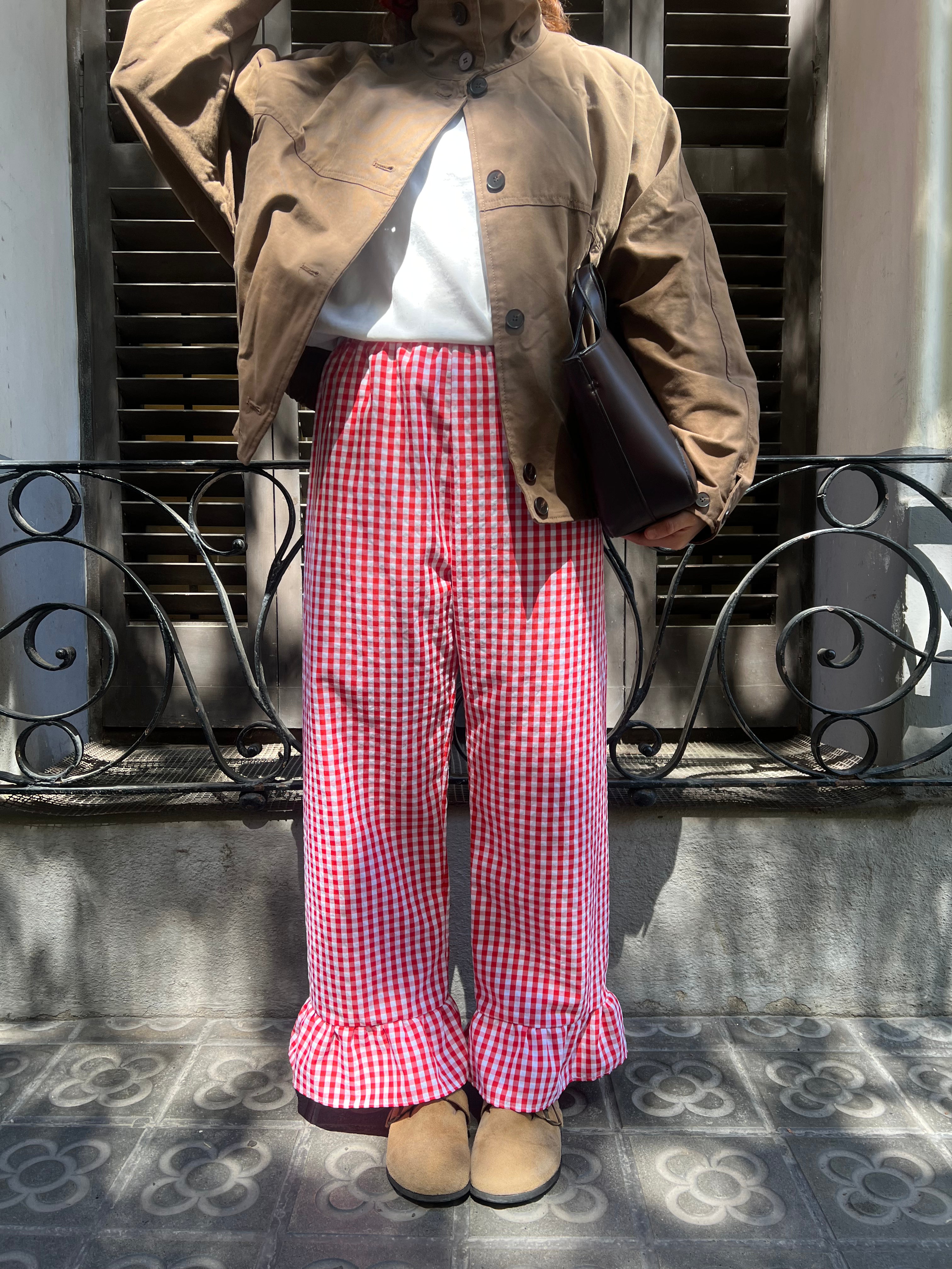 Pantalón Cuadros con volantes Rojo