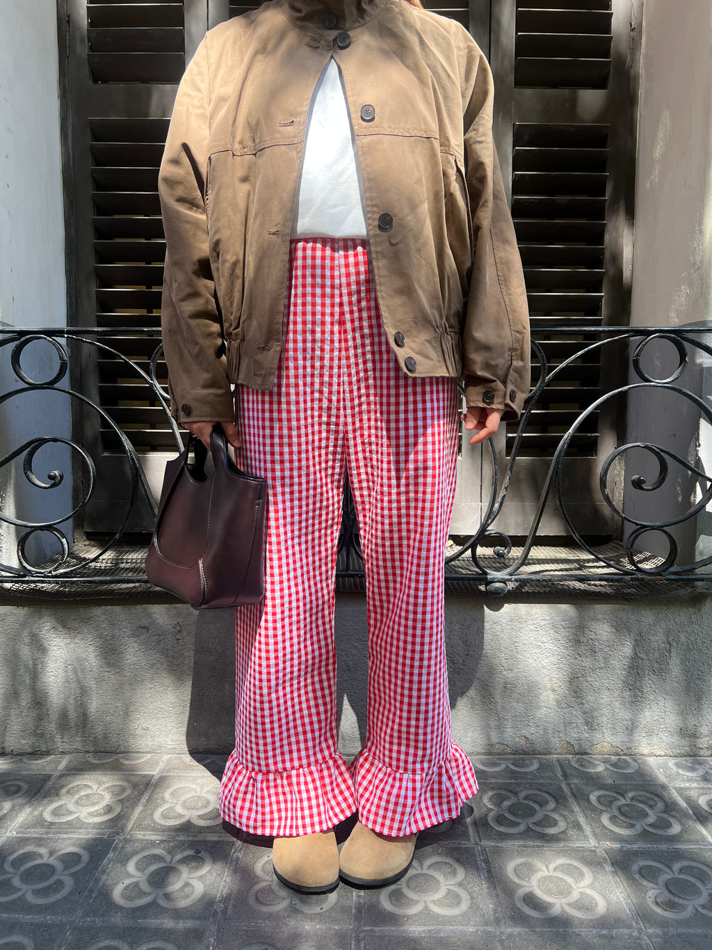 Pantalón Cuadros con volantes Rojo
