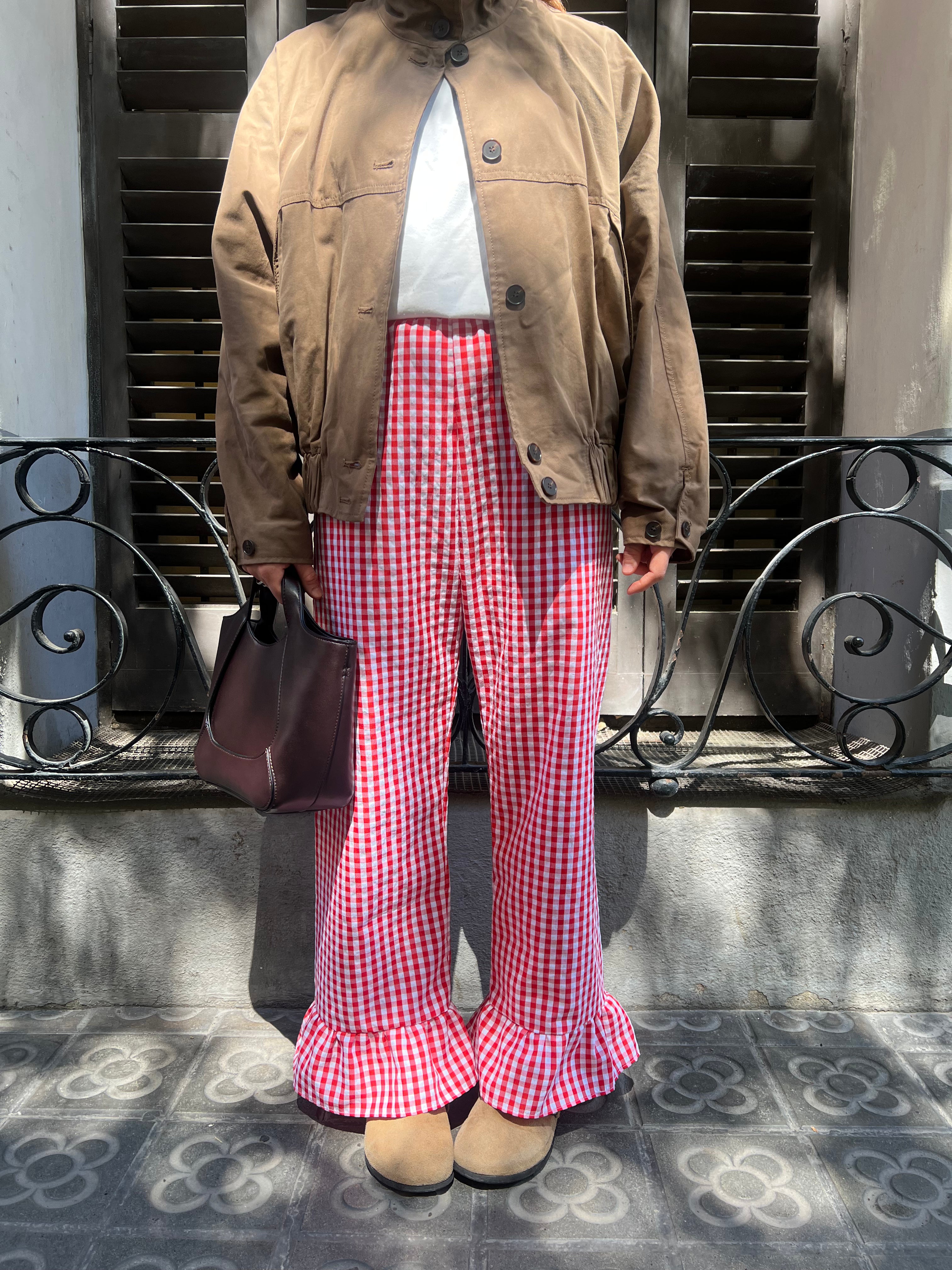 Pantalón Cuadros con volantes Rojo