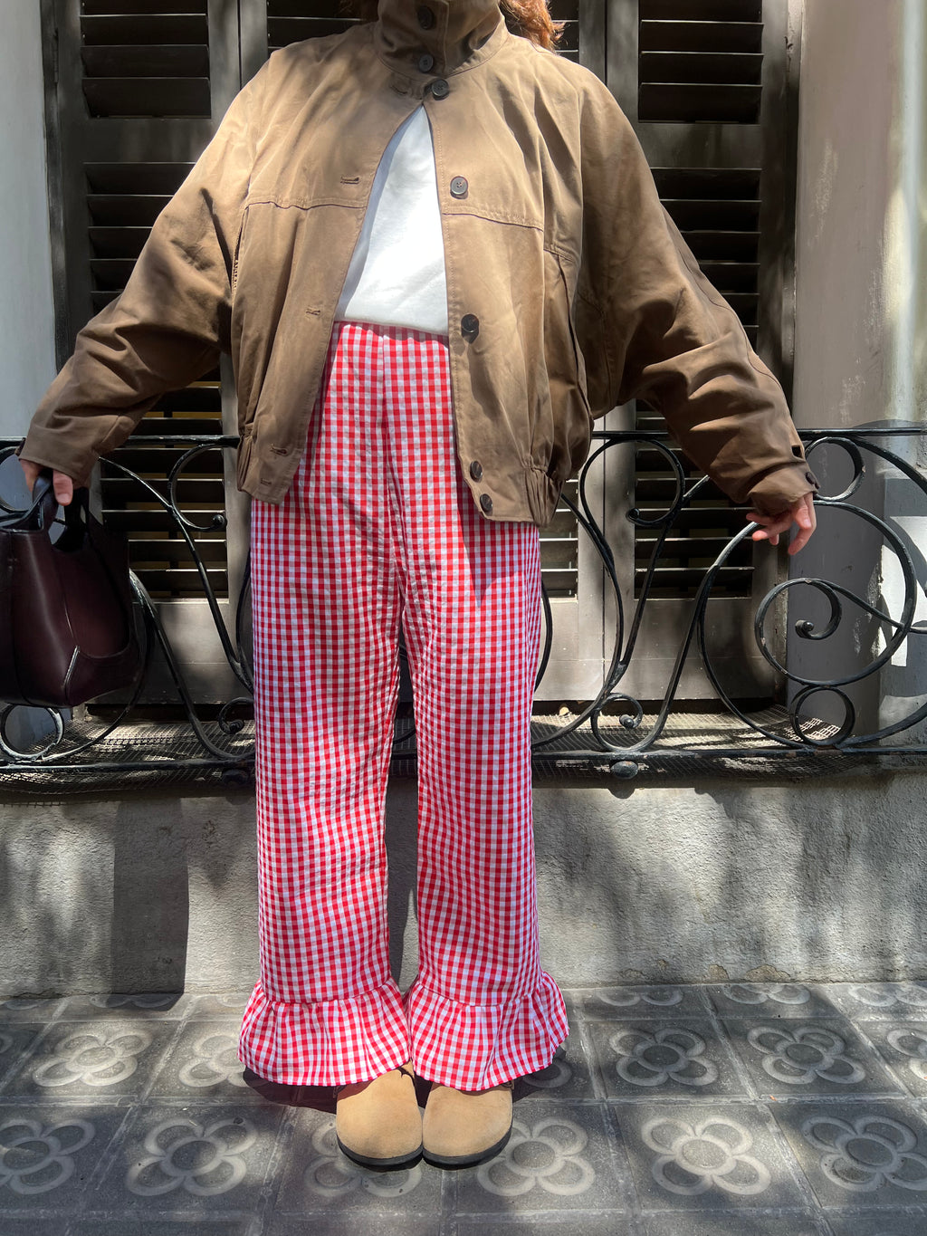 Pantalón Cuadros con volantes Rojo