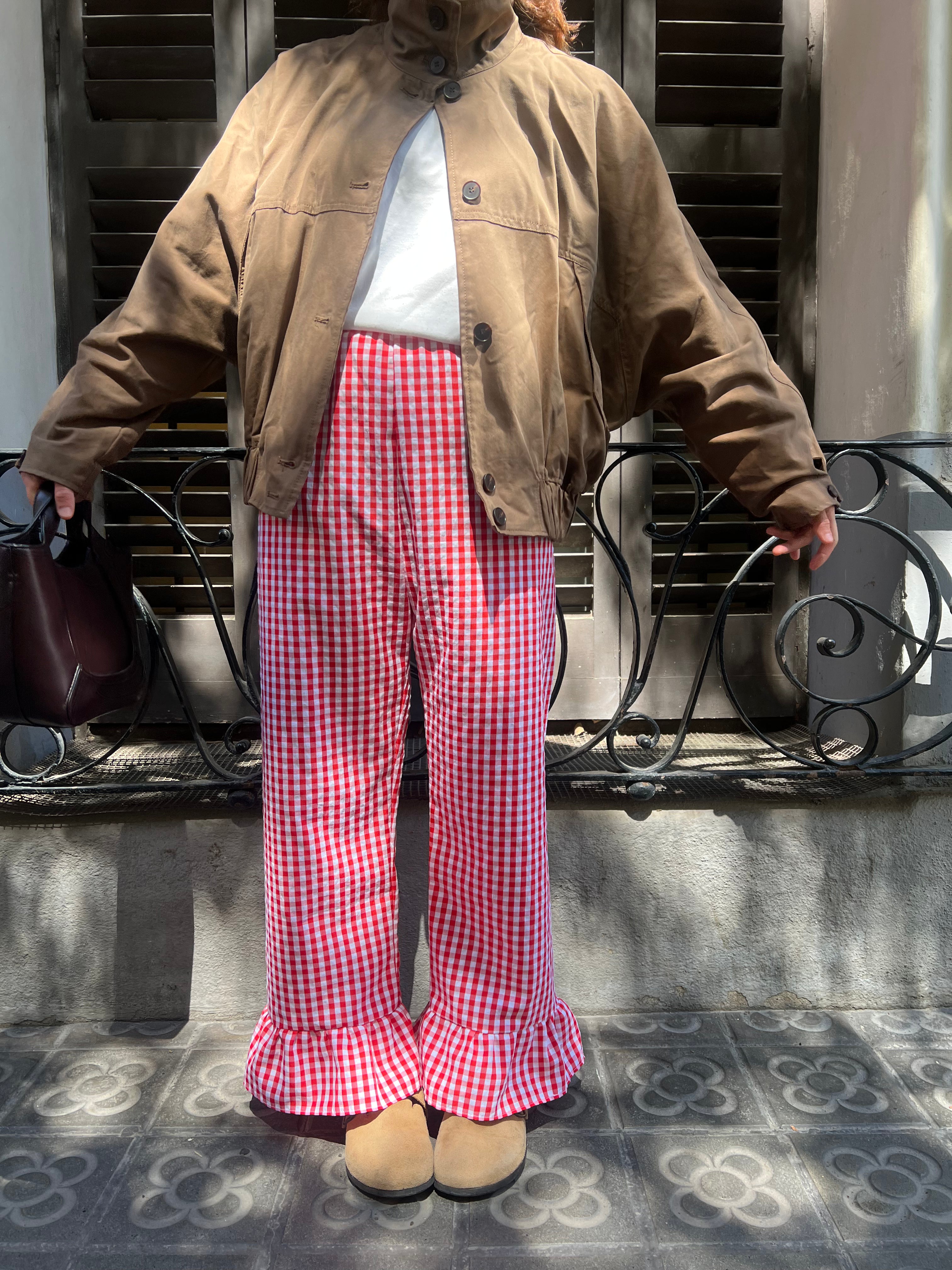 Pantalón Cuadros con volantes Rojo