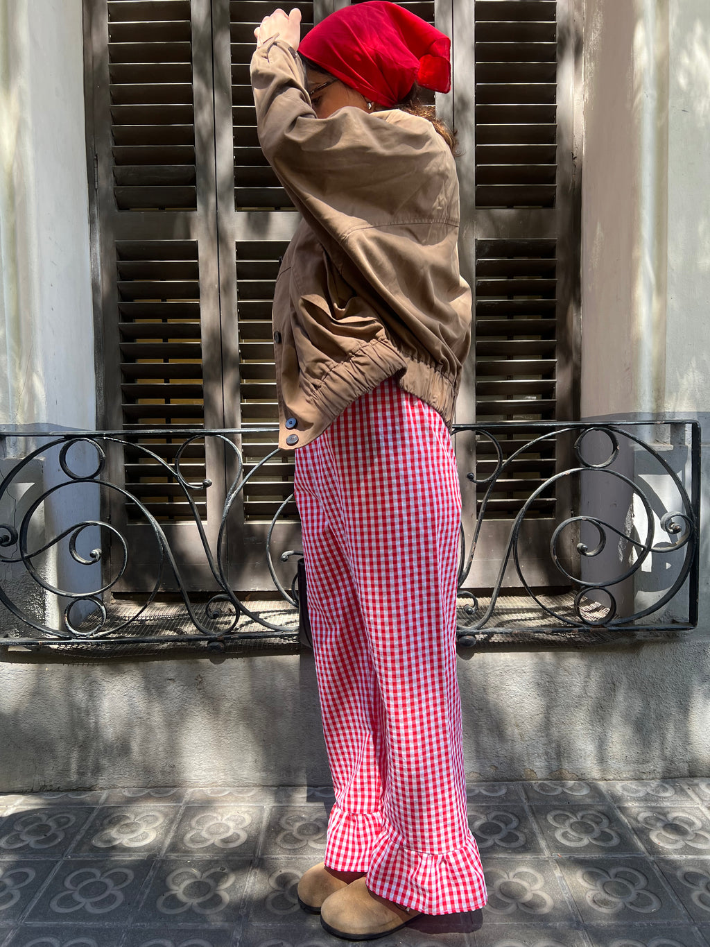 Pantalón Cuadros con volantes Rojo