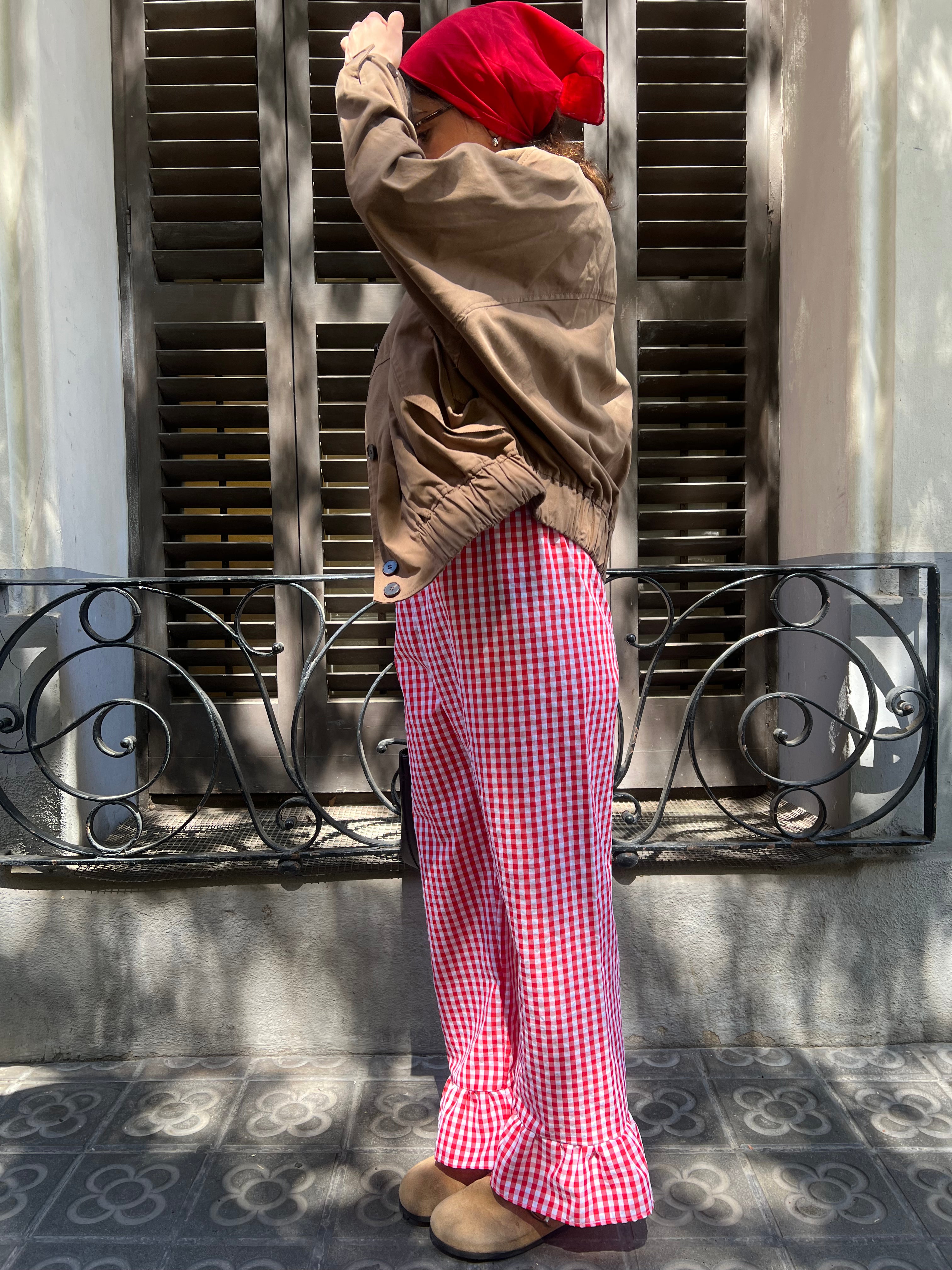 Pantalón Cuadros con volantes Rojo