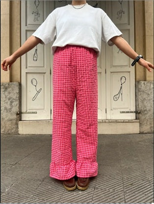Pantalón Cuadros con volantes Rosa